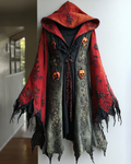 Women's Halloween Themed Skull Embroidered Contrast Color Cape c76f