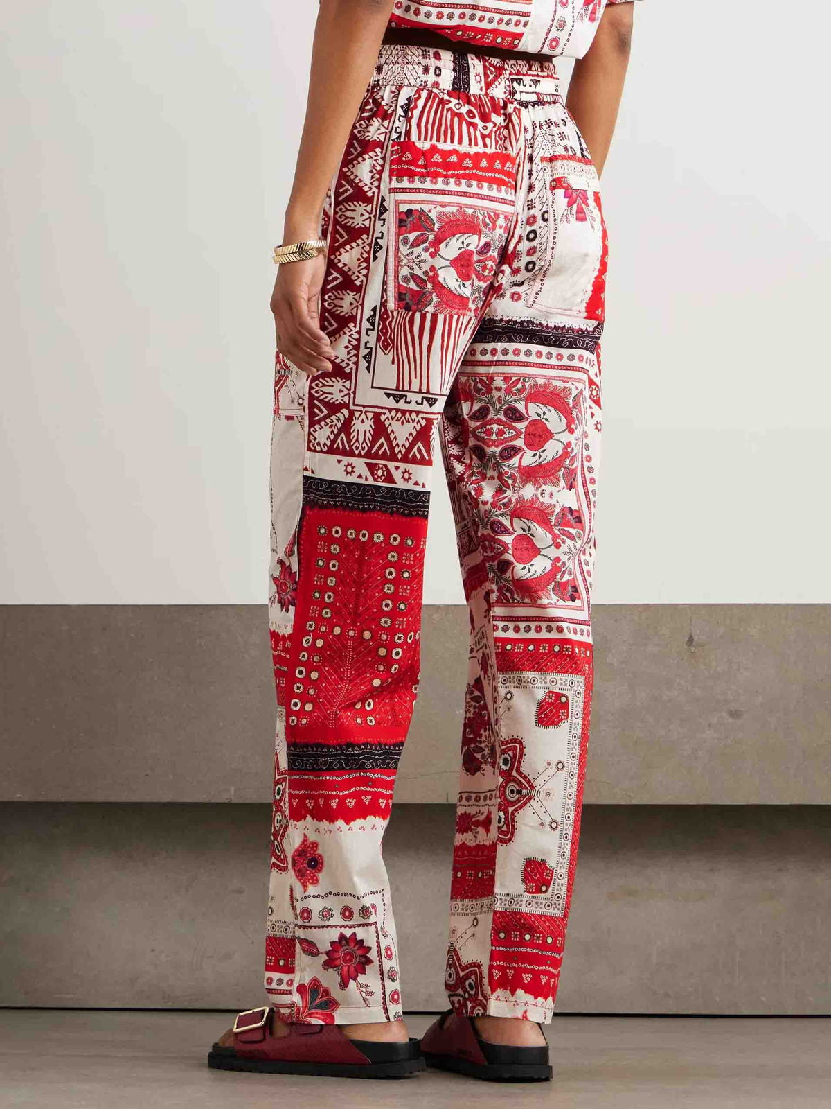 Casual Ethnic Floral Print Drawstring Wide-leg Pants