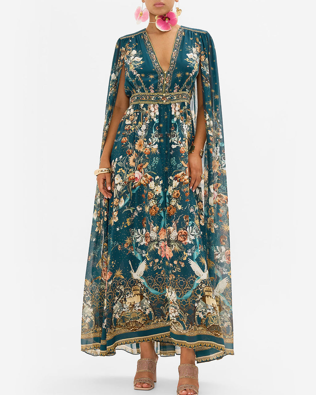 Button Dress With Cape