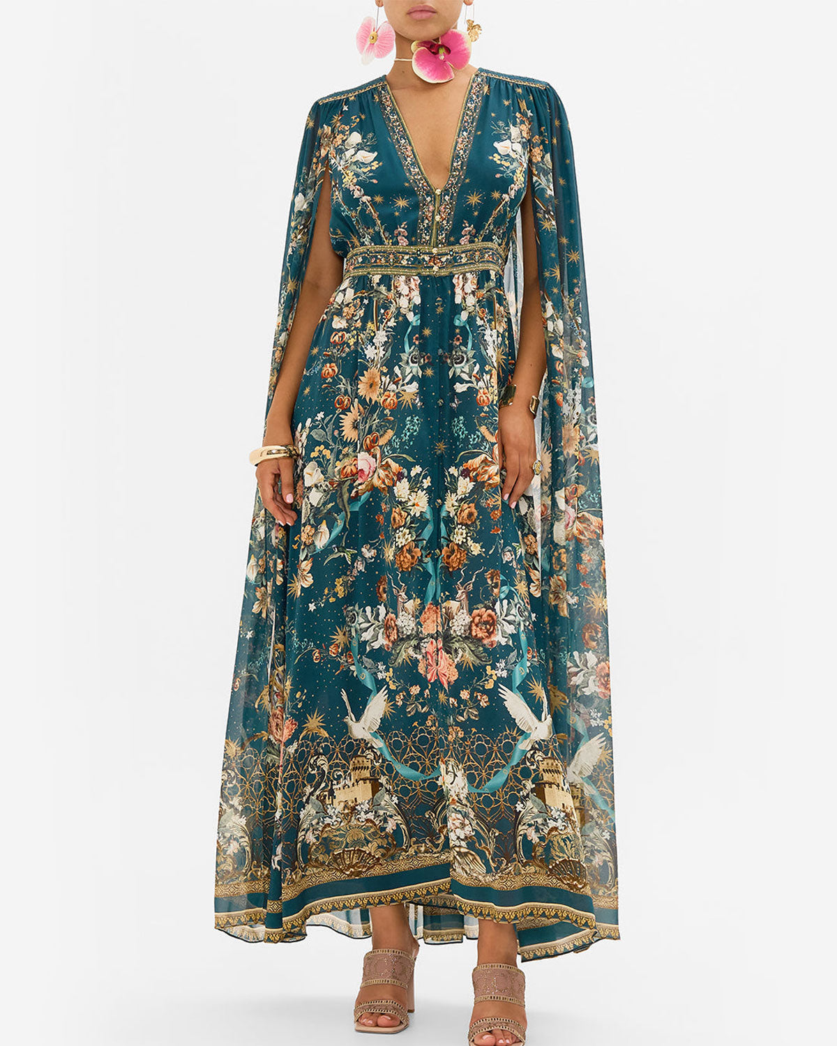 Button Dress With Cape