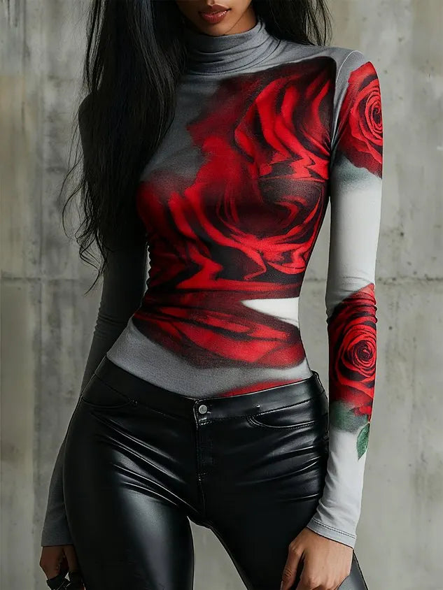 Casual Floral Printing Tight T-shirt