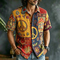 Men's Retro Hippie Style Peace Logo Floral Mushroom Print Casual Shirt