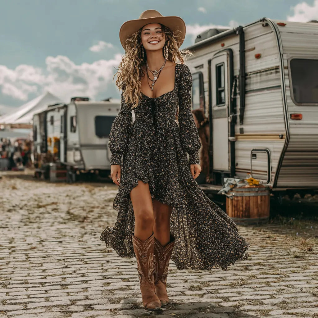 Western Girl Floral Bohemian Vintage Dress