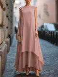 Layered High-Low Flowing Cape Maxi Dress