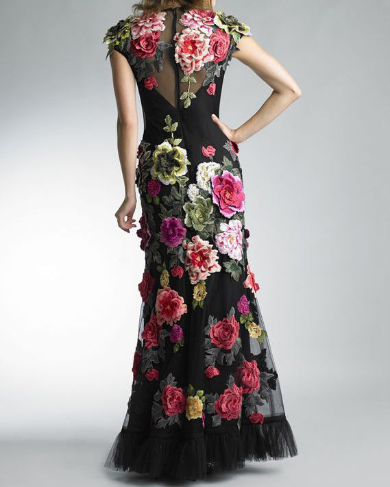 Gown three-dimensional floral maxi dress