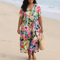 Florenza – Women's Painted Floral Plus-Size Midi Dress