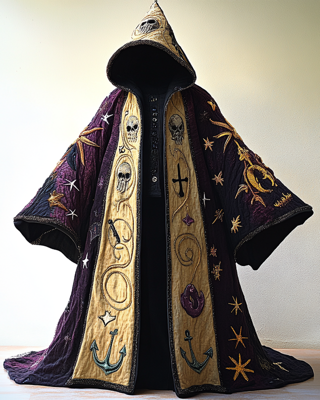 Halloween-themed skull and anchor 3D embroidered contrasting color stitching cape bb41