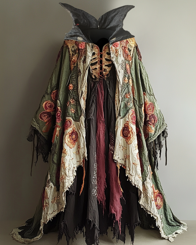 Floral 3D embroidered contrasting color lace 3D cape coat 596c