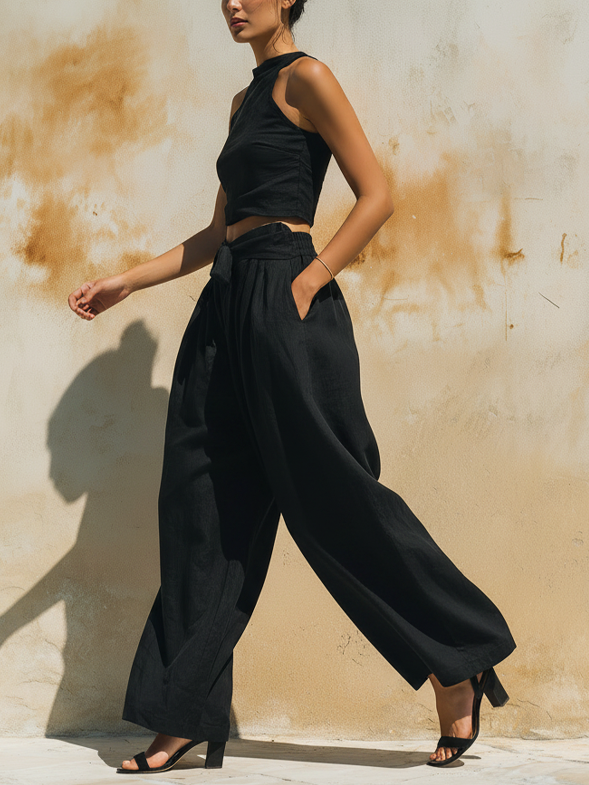 Black Linen-Blend Two-Piece Set