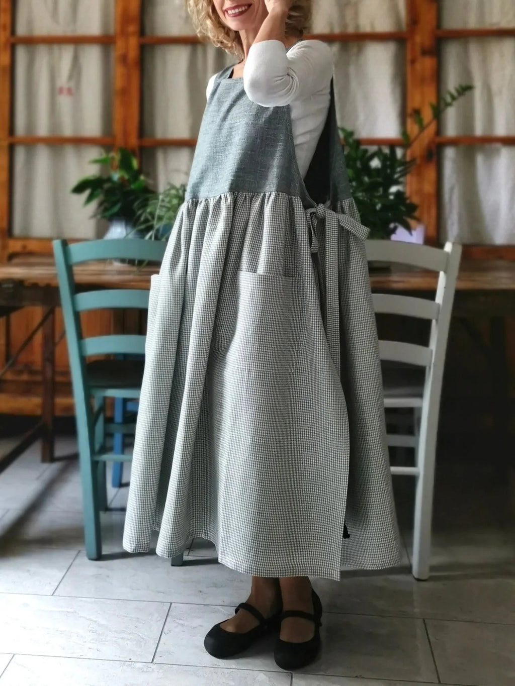 Grey Gingham  Apron