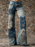 Ethnicity Texture Patchwork Flowers Women's Print Casual Wide Leg Pants