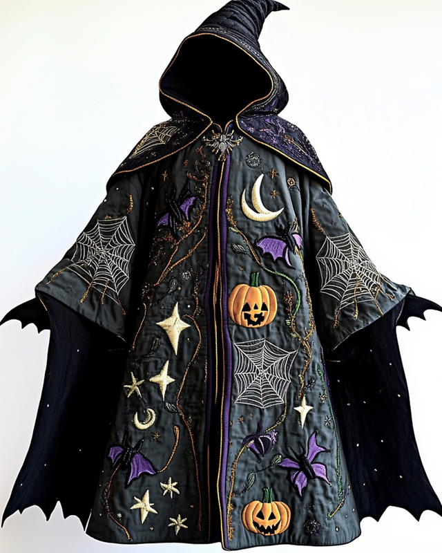 Halloween themed cape with star, moon and pumpkin head embroidery 35c2