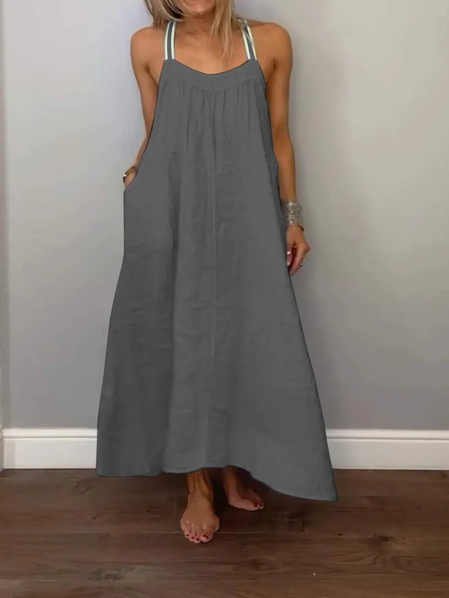 Women Solid Cotton and Linen Slip Dress
