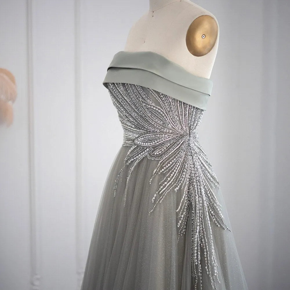 Dreamy Vow Olive Green Luxury Dubai Evening Dress with One Sleeve Beaded Arabic Women Formal Party Dresses for Wedding 330