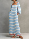 Women's Minimalist Striped Square-Neck Long-Sleeve Maxi Sweater Dress MDZ2707G0WY