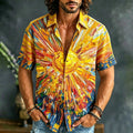 Men's Hippie Oil Painting Sun Art Print Casual Shirt