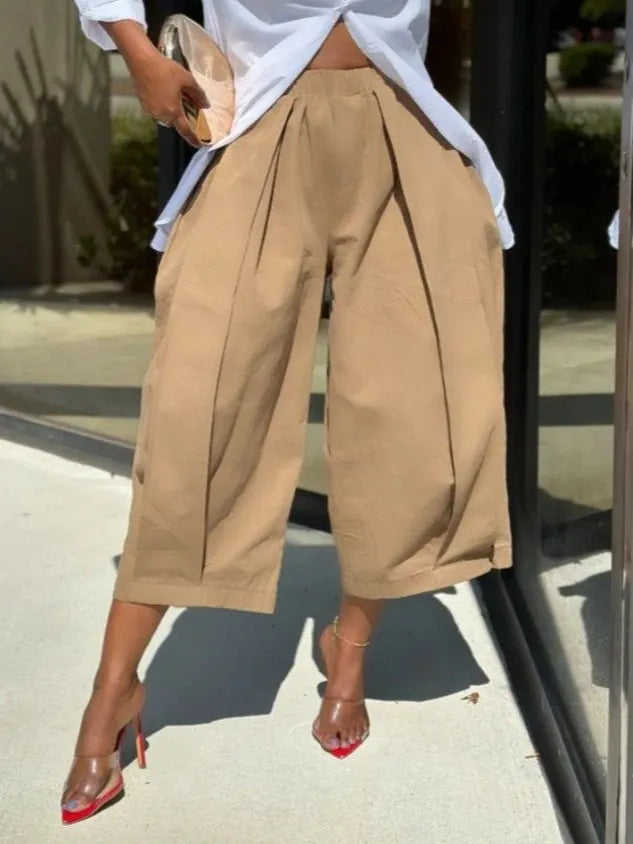 Casual Cotton Wide-Leg Cropped Pants