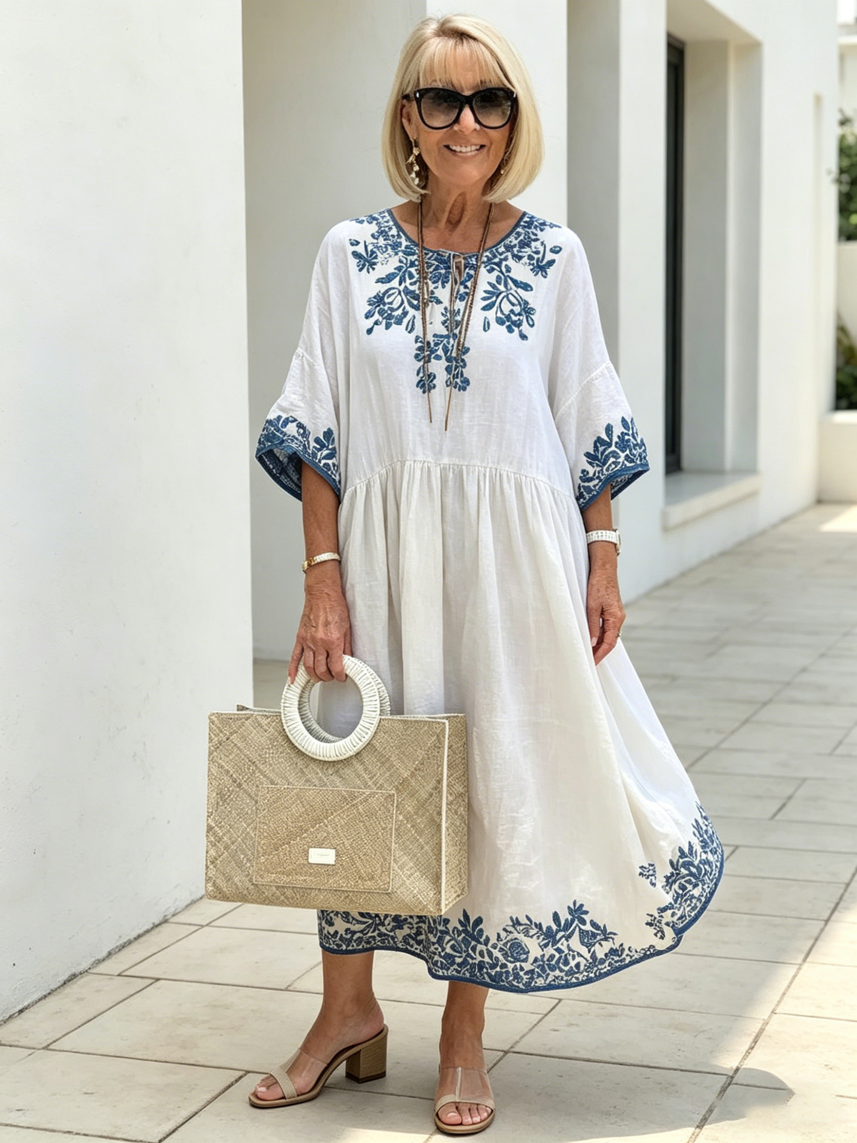 Loose Fashion Temperament High-end Crew Neck Print Dress
