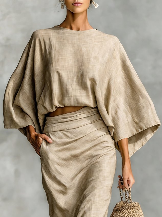 Cotton Casual Plain  Bell Sleeve Blouse