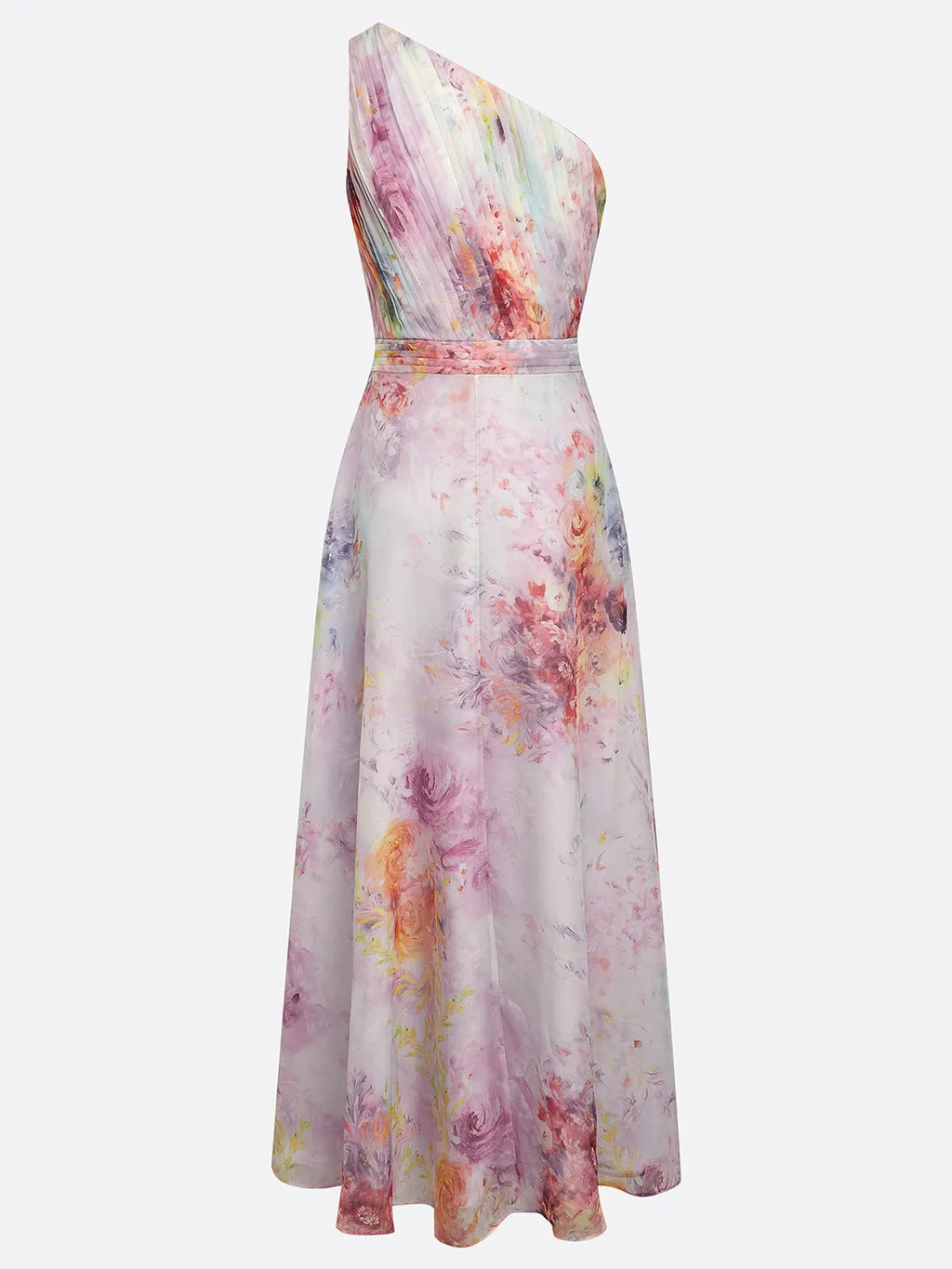 Light Purple 3D Floral Chiffon One Shoulder Sleeveless A-Line Floor-length Gown Dress