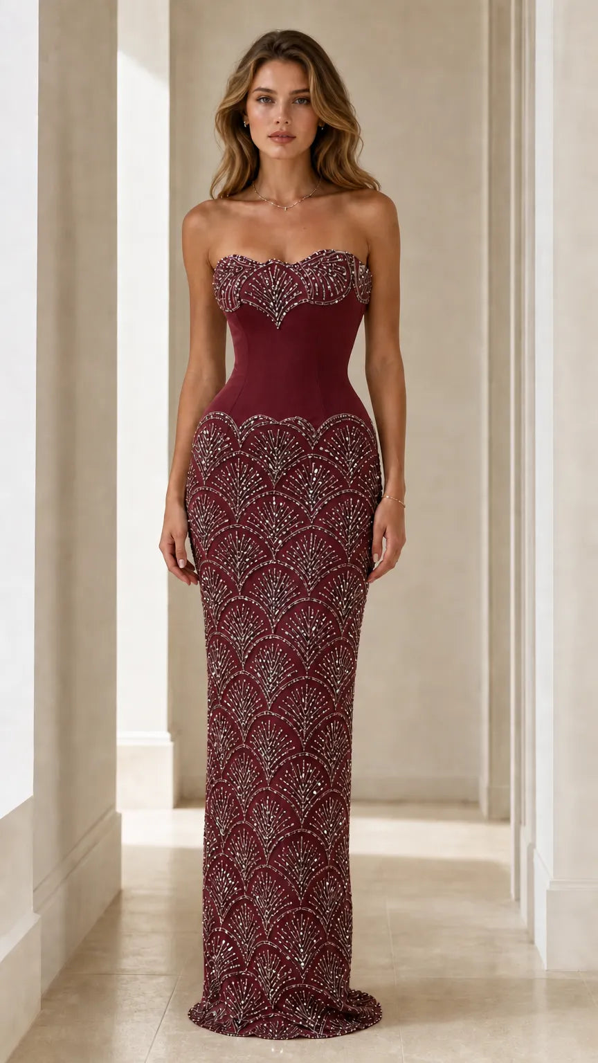 Stunning Sequin Embellished Strapless Evening Gown