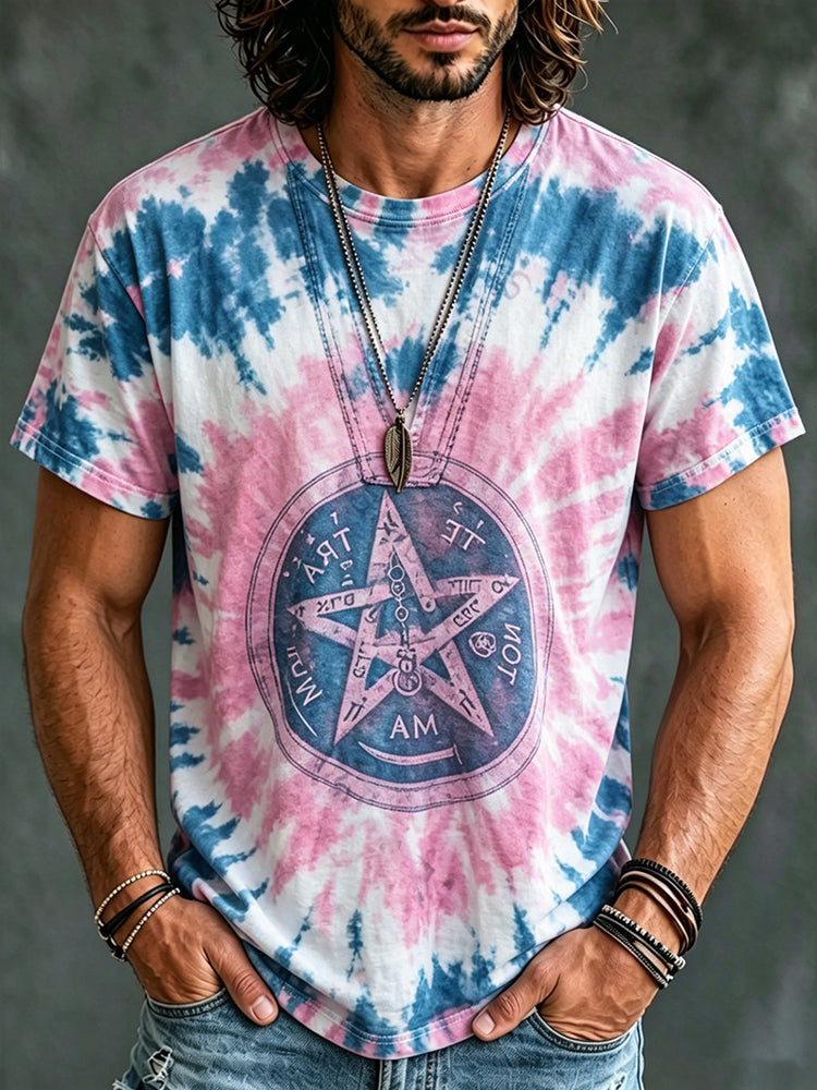 Men's Retro Tie-dye Cotton Linen Crew Neck Short Sleeve T-shirt