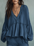 Midnight Blue Bohemian Peplum Blouse