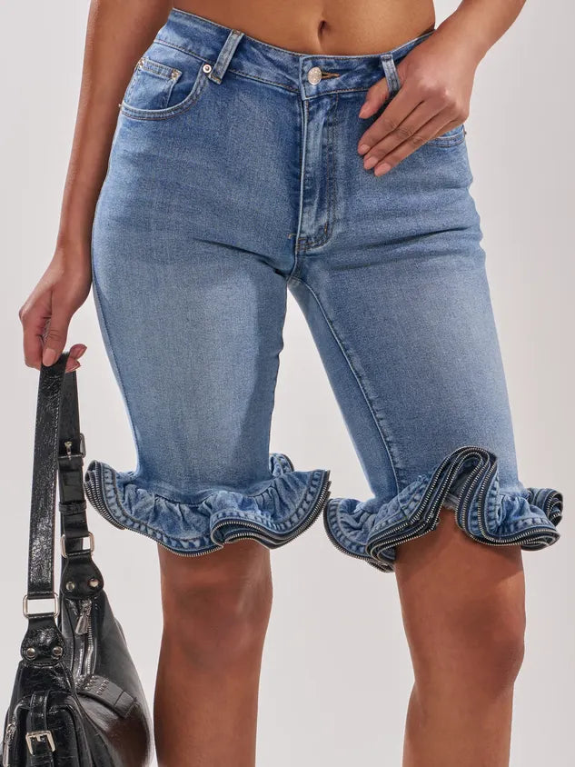 Casual Solid Tailored Denim Shorts