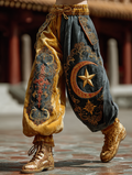 Autumn Color-Contrast Star and Moon Patchwork Color-Contrast Pants c237