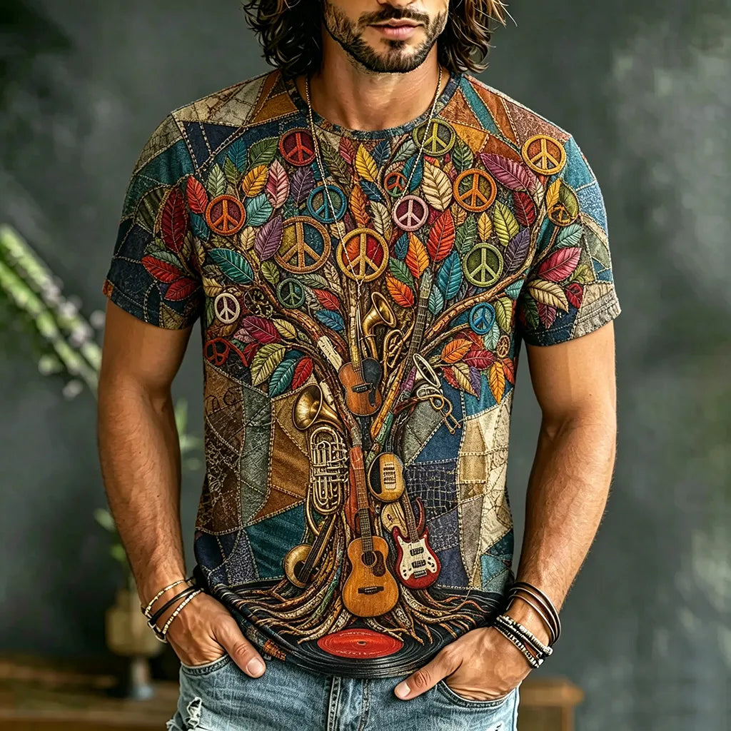 Men's Retro Hippie Music Festival Art Print Casual T-shirt