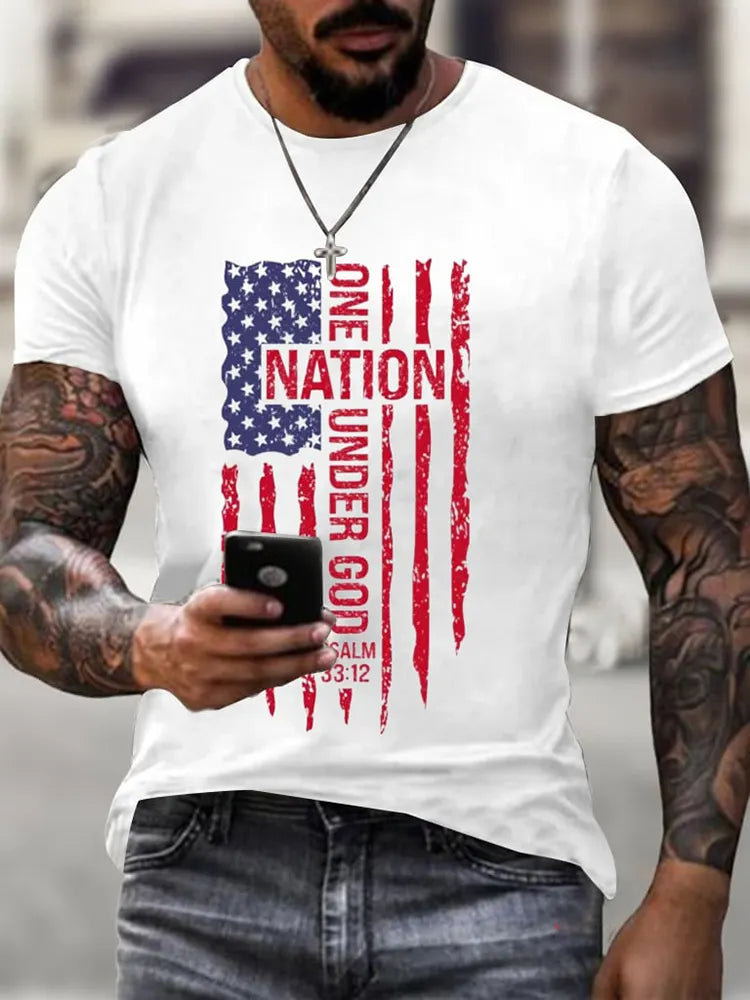 Men's One Nation Under God Independence Day  Printed Casual T-Shirt