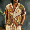 Men's Hippie Retro Sun And Moon Psychedelic Mushroom Color-blocked Cotton And Linen Shirt