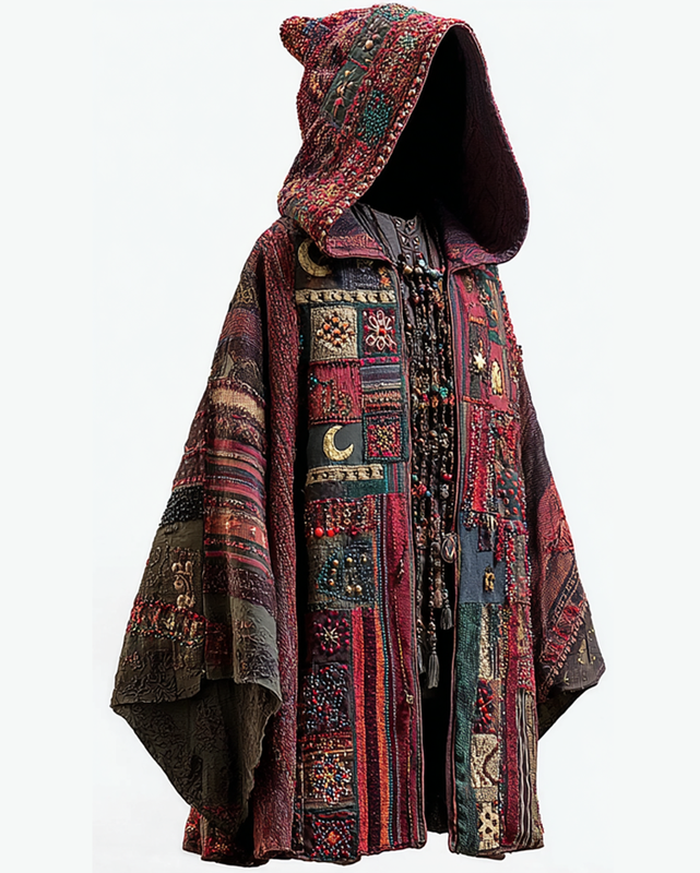 Hand-made irregular ethnic stitching celestial embroidery diamond cape 3a4e