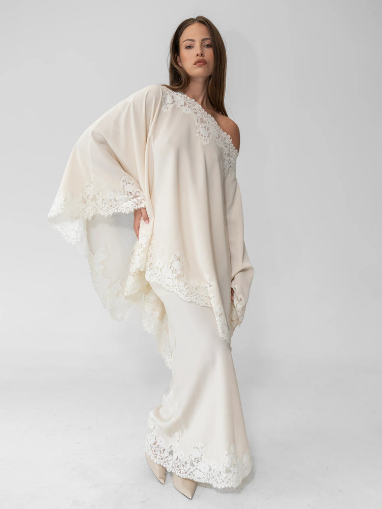 Ivory Lace Shawl Top & Mermaid Skirt Set