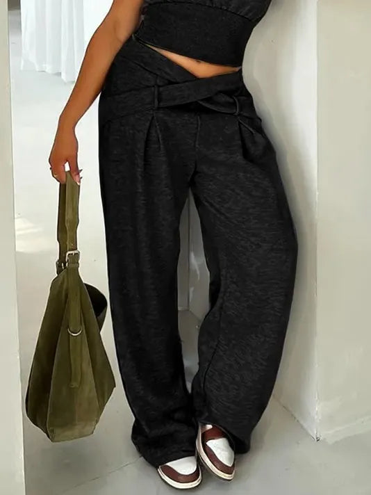 Casual Plain Pockets Cross Fashion Pants