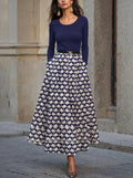 Maxi Cotton Skirt, Animal, Swan Print, Pocket Design, Vintage, Purplish Blue