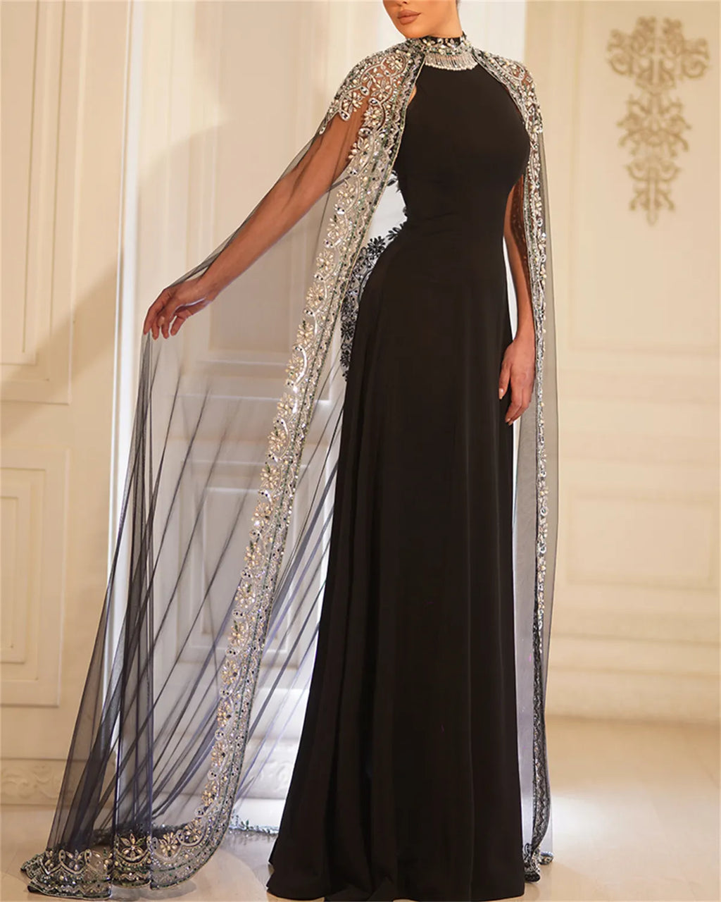 Liquid Starlight: Mesh Sequin Floor-Length Evening Gown