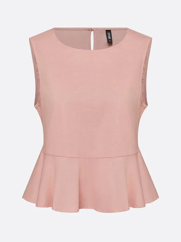 Cotton Casual Solid Relaxed Plain Peplum Sleeveless Blouse