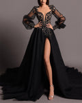 Women's V-neck Slit Embroidered Dress - 01