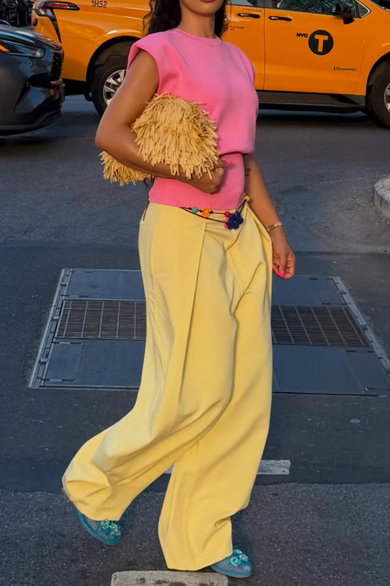 Women Round Neck Casual Top or Wide Leg Pants