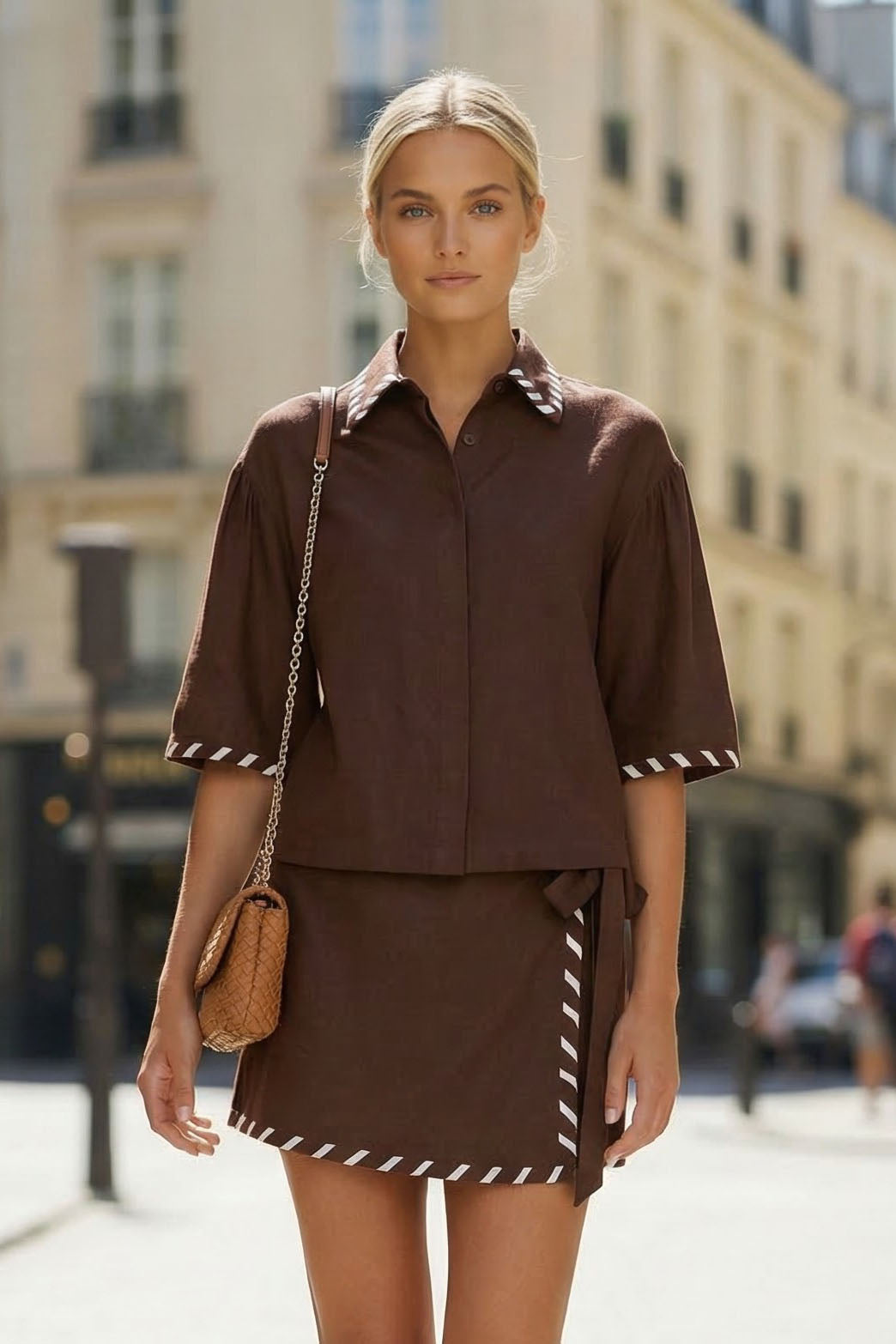 WHIPSTITCH COLLAR LINEN BLOUSE