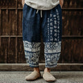 Men's Japanese Art Contrast Color Comfy Linen Pants