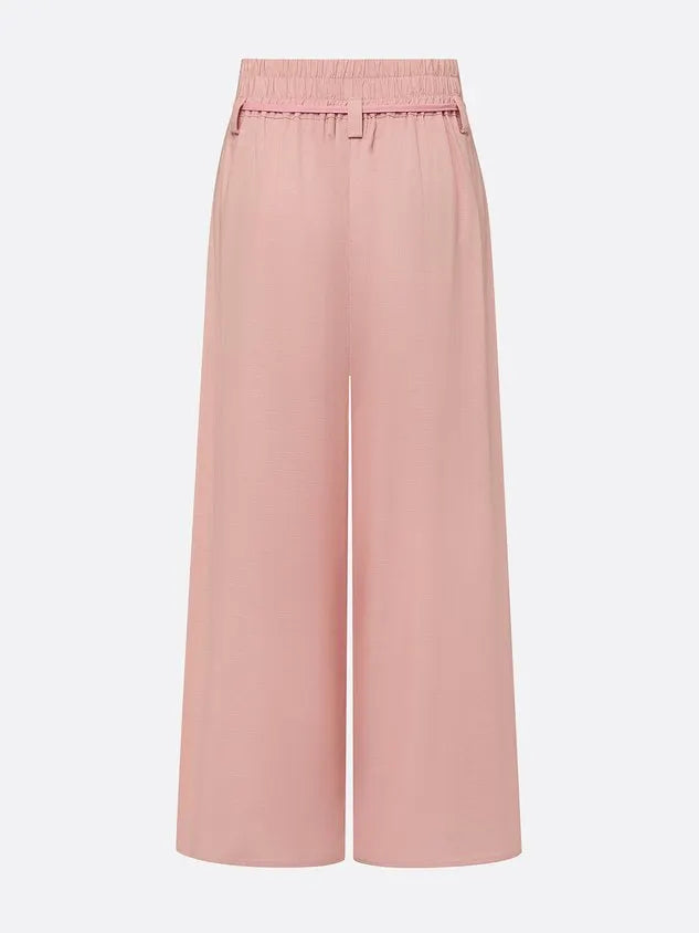 Casual Solid Relaxed Cropped Lace-up Wide Leg Pants