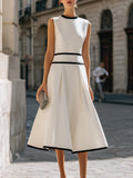 Structured Contrast Trim Sleeveless A-Line Maxi Dress