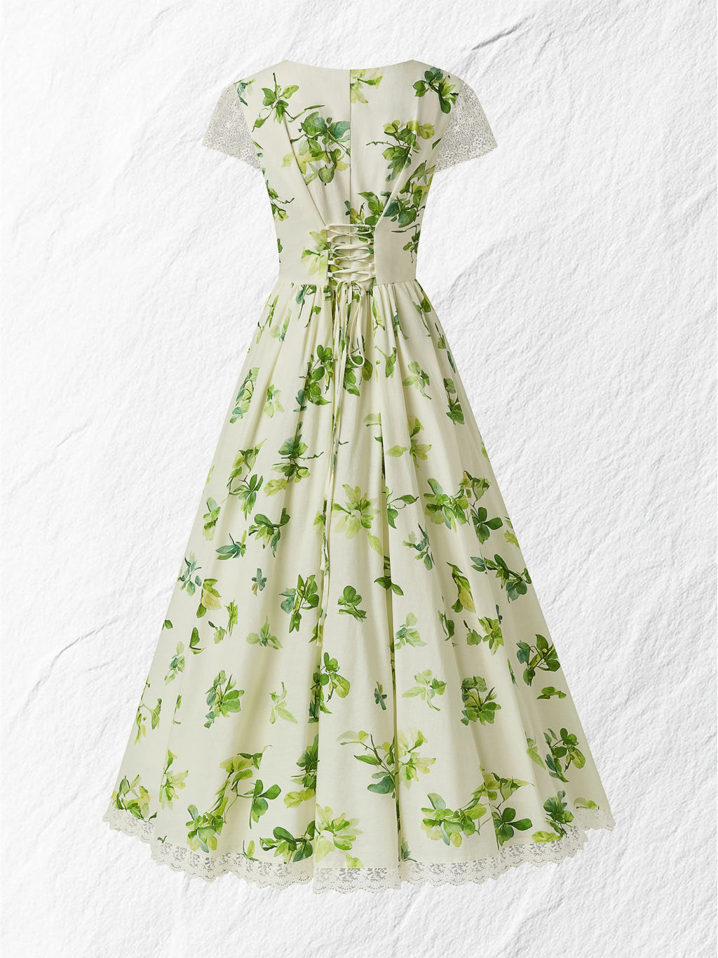 Linen Maxi Dress, Short Sleeve, V neck, Floral, Vintage, Green