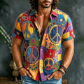 Men's Patchwork Hippie Musical Note Design Linen Shirt
