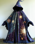 Star, moon, and sun 3D embroidered tie-dye patchwork cape 6249