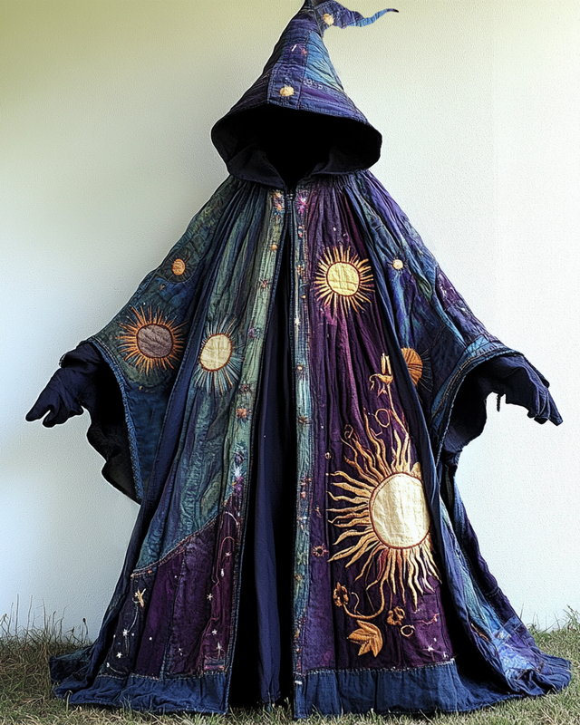 Star, moon, and sun 3D embroidered tie-dye patchwork cape 6249