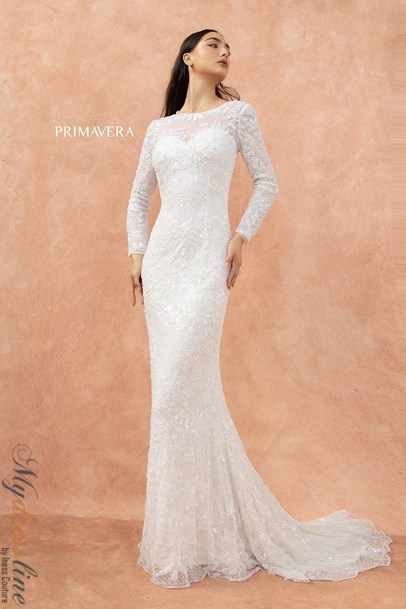 Primavera 11034 Long sleeves elegant white maxi dress