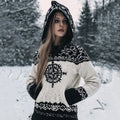 Vintage Viking Compass Celtic Cozy Chunky Hooded Cardigan